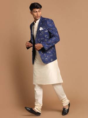 Navy Blue And Cream Viscose Ethnic Combo Set 2