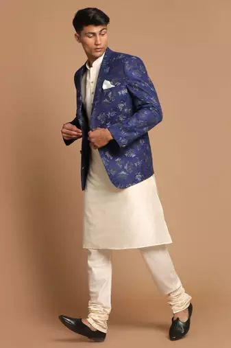 Navy Blue And Cream Viscose Ethnic Combo Set
