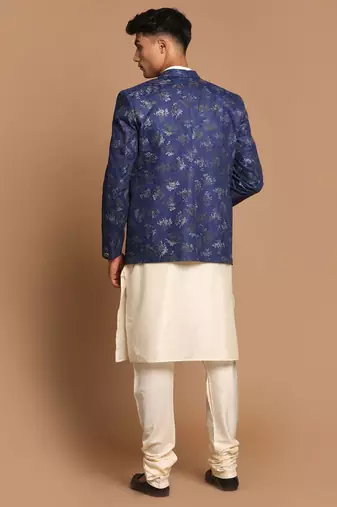 Navy Blue And Cream Viscose Ethnic Combo Set