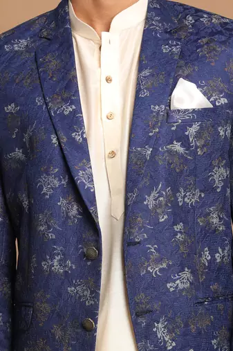 Navy Blue And Cream Viscose Ethnic Combo Set