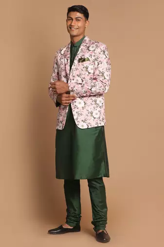 Green Poly Viscose Ethnic Combo Set