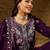 women purple silk blend yoke design zari straight kurta palazzo with dupatta