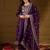 women purple silk blend yoke design zari straight kurta palazzo with dupatta