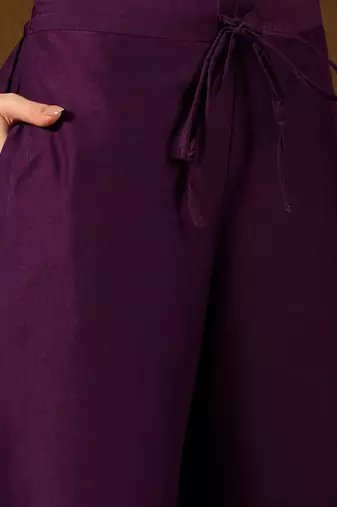 women purple silk blend yoke design zari straight kurta palazzo with dupatta