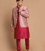 Men'S Pink Poly Viscose Ethnic Combo Set