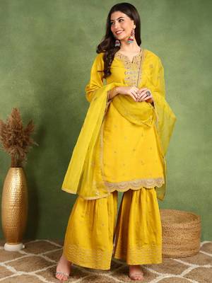 Yellow Embroidered Sharara Suit With Dupatta 1