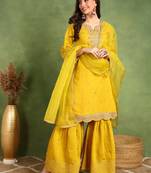 Yellow Embroidered Sharara Suit With Dupatta