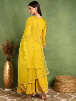 Yellow Embroidered Sharara Suit With Dupatta 4