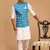 Men'S Turquoise And White Cotton Blend Jacket, Kurta And Pyjama Set