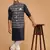 Navy Blue, Black And White Cotton Blend Jacket, Kurta And Pyjama Set
