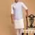 Men'S Blue And White Cotton Blend Jacket, Kurta And Pyjama Set