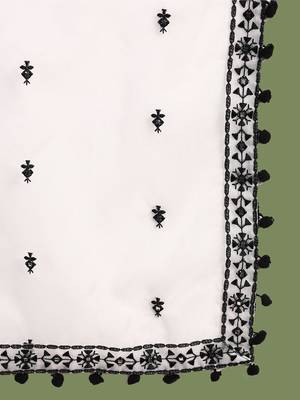 women white silk blend embroidered thread work a-line kurta trouser with dupatta 5