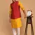 Mustard, Maroon And White Cotton Blend Jacket, Kurta And Pyjama Set