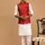 Men'S Maroon And White Cotton Blend Jacket, Kurta And Pyjama Set
