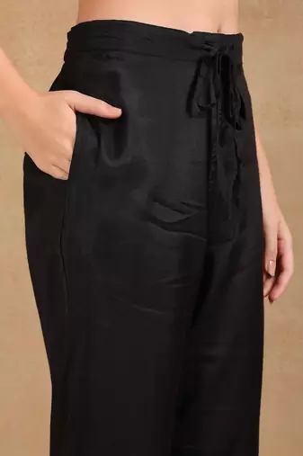 Black Rayon blend floral printed kurta set