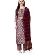 Maroon Rayon Printed Kurta Set With Dupatta