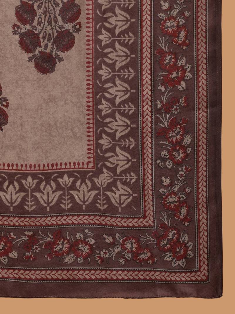 women grey rayon blend ethnic motifs printed straight kurta trousers with dupatta