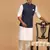 Navy Blue And White Cotton Blend Jacket, Kurta And Pyjama Set