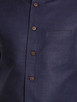Aqua, Navy Blue And White Cotton Blend Jacket, Kurta And Pyjama Set 4