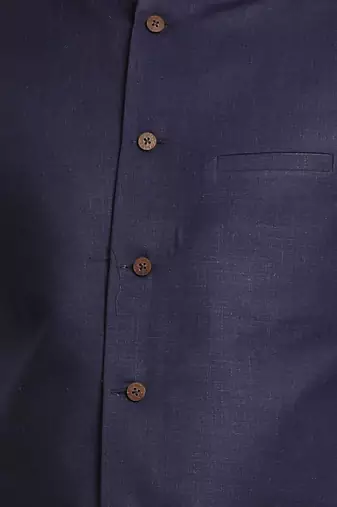 Aqua, Navy Blue And White Cotton Blend Jacket, Kurta And Pyjama Set