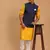 Mustard, Navy Blue And White Cotton Blend Jacket, Kurta And Pyjama Set