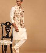 mens cream viscose nehru jacket, kurta and pyjama set