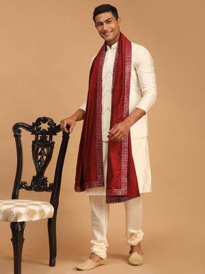 Cream Viscose Jacket, Kurta And Pyjama Set 1