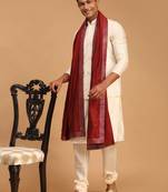 Cream Viscose Jacket, Kurta And Pyjama Set