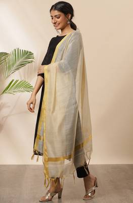 Black Silk Plain A-Line Kurta Trouser Set with Dupatta 3