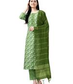 Green Rayon Embroidered Kurta Set With Dupatta