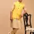 Yellow And Rose Gold Viscose Jacket, Kurta And Pyjama Set