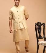 Gold And Rose Gold Viscose Jacket, Kurta And Pyjama Set