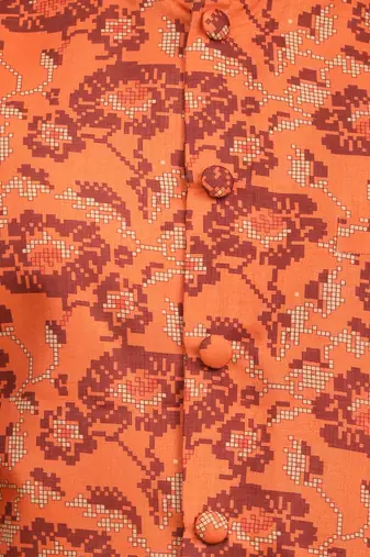 Rust And Maroon Viscose Jacket, Kurta And Pyjama Set
