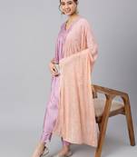 Janasya women's mauve poly silk solid kurta with pant and dupatta