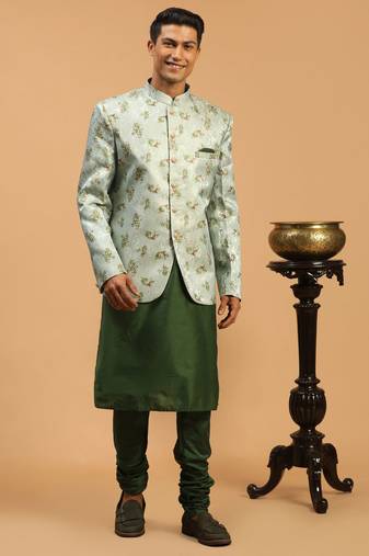 Men'S Green Poly Viscose Ethnic Combo Set