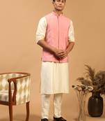 cream and pink viscose jacket, kurta and pyjama set