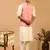  cream and pink viscose jacket, kurta and pyjama set