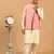 Men'S Pink And Cream Cotton Blend Jacket, Kurta And Pyjama Set