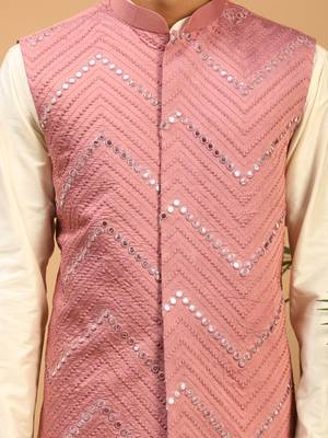 Onion Viscose Jacket, Kurta And Pyjama Set 4
