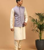 Purple Viscose Jacket, Kurta And Pyjama Set