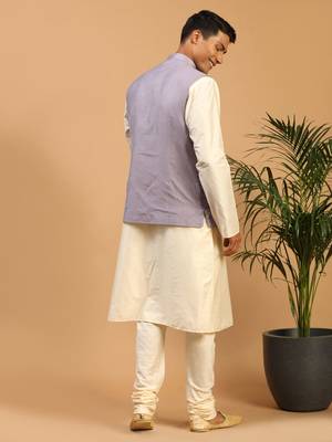 Purple Viscose Jacket, Kurta And Pyjama Set 3