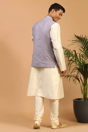 Purple Viscose Jacket, Kurta And Pyjama Set