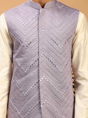Purple Viscose Jacket, Kurta And Pyjama Set 4