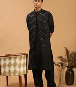 Black Viscose Jacket, Kurta And Pyjama Set