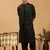 Black Viscose Jacket, Kurta And Pyjama Set