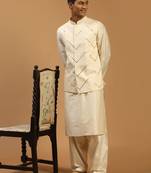  cream viscose jacket, kurta and pyjama set