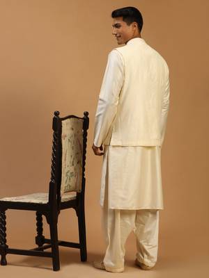  cream viscose jacket, kurta and pyjama set 3