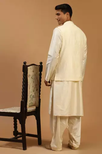  cream viscose jacket, kurta and pyjama set