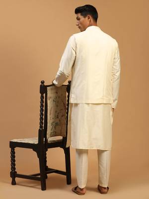 Purple And Cream Viscose Jacket, Kurta And Pyjama Set 3