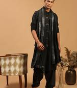 Black Viscose Jacket, Kurta And Pyjama Set WithOut Dupatta